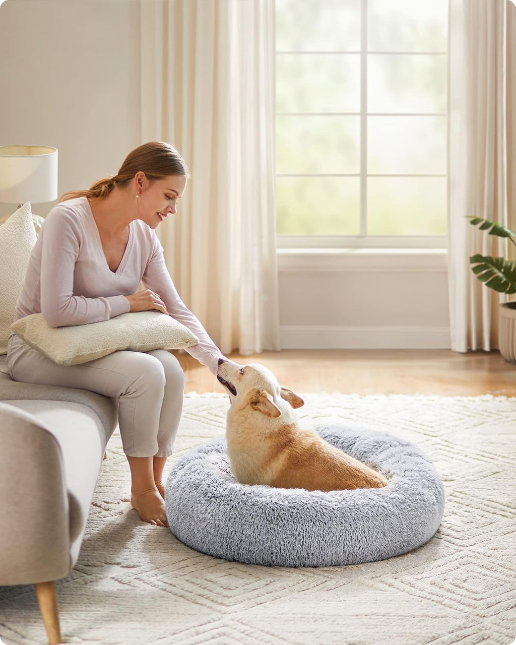 Feandrea Plush Donut Pet Bed with Centre Cushion