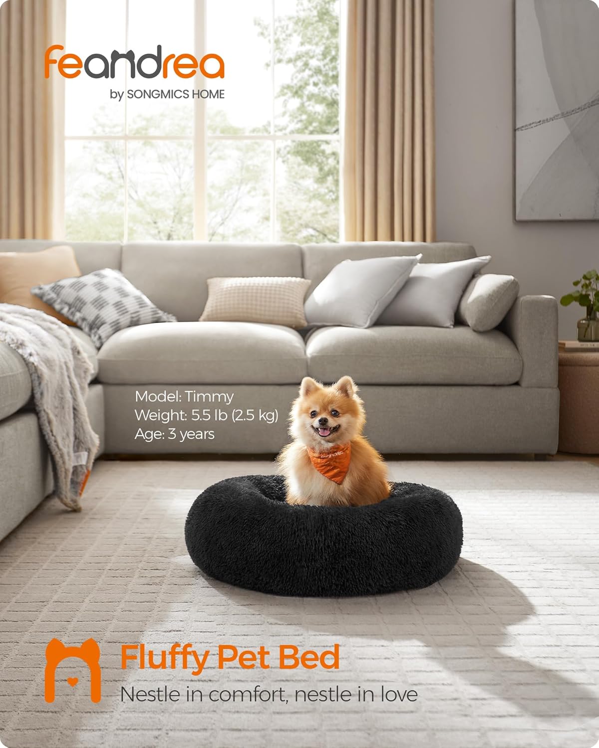 Feandrea Dog Bed, Donut Cat Bed, Fluffy Calming | PetNestUK