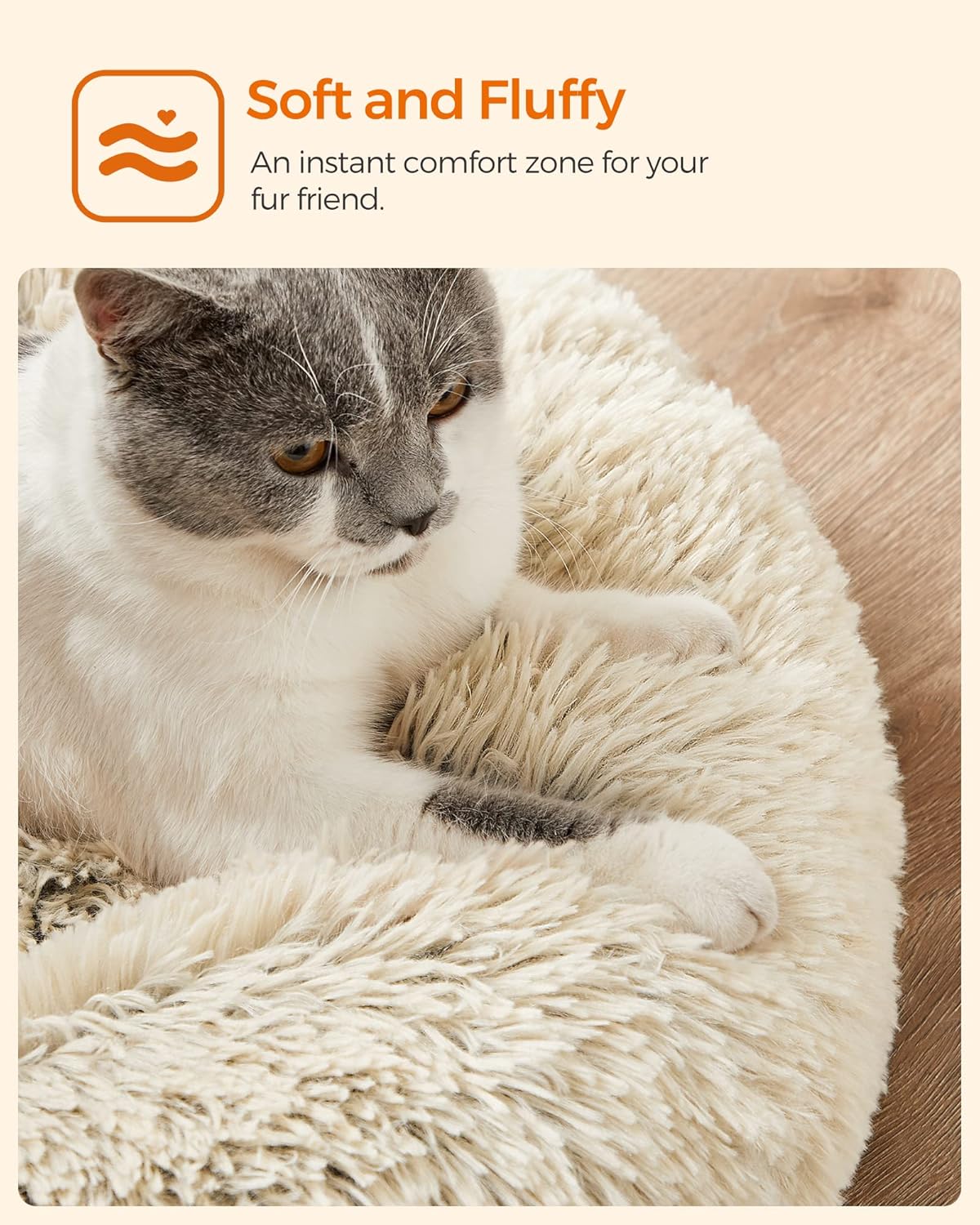 Feandrea Dog Bed, Donut Cat Bed, Fluffy Calming | PetNestUK