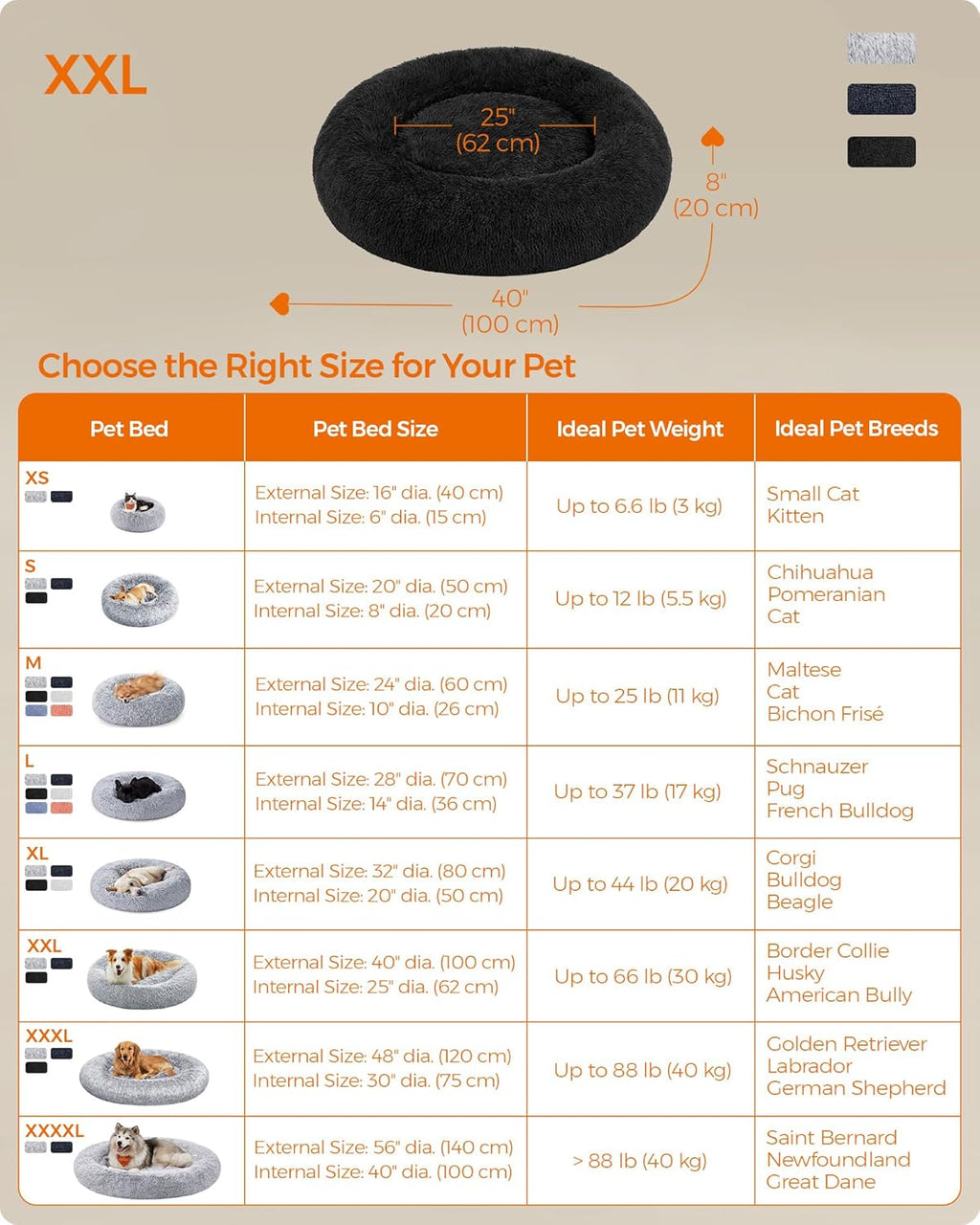 Feandrea Dog Bed, Donut Cat Bed, Fluffy Calming | PetNestUK