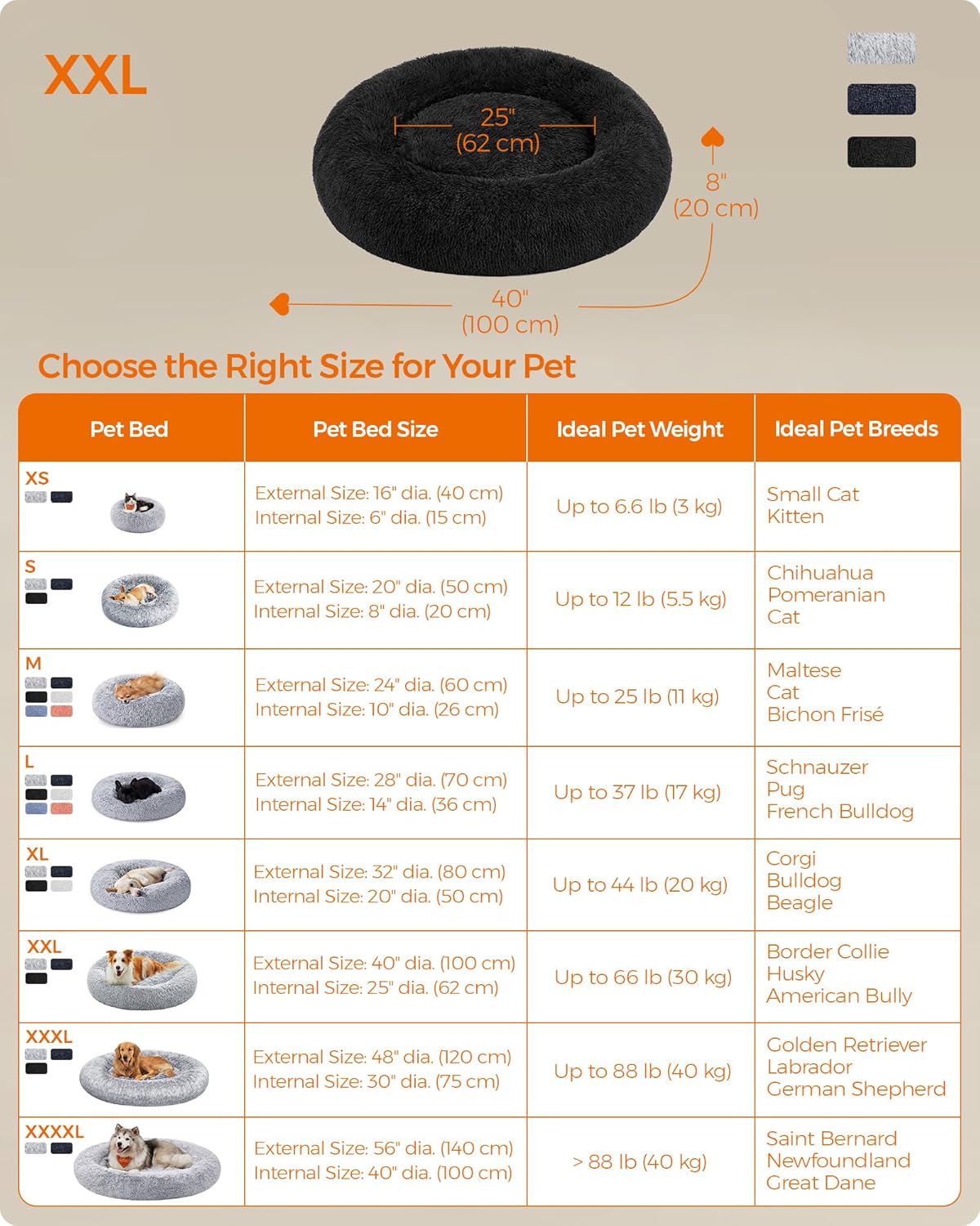 Feandrea Dog Bed, Donut Cat Bed, Fluffy Calming | PetNestUK