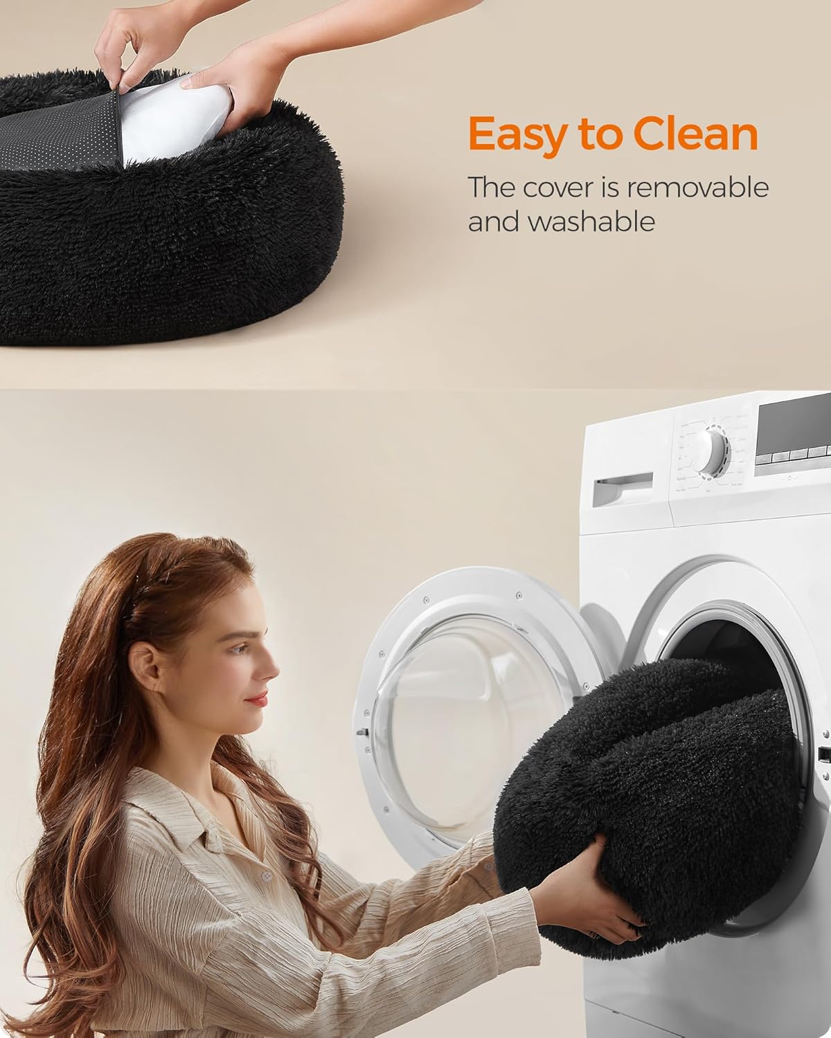 Feandrea Dog Bed, Donut Cat Bed, Fluffy Calming | PetNestUK