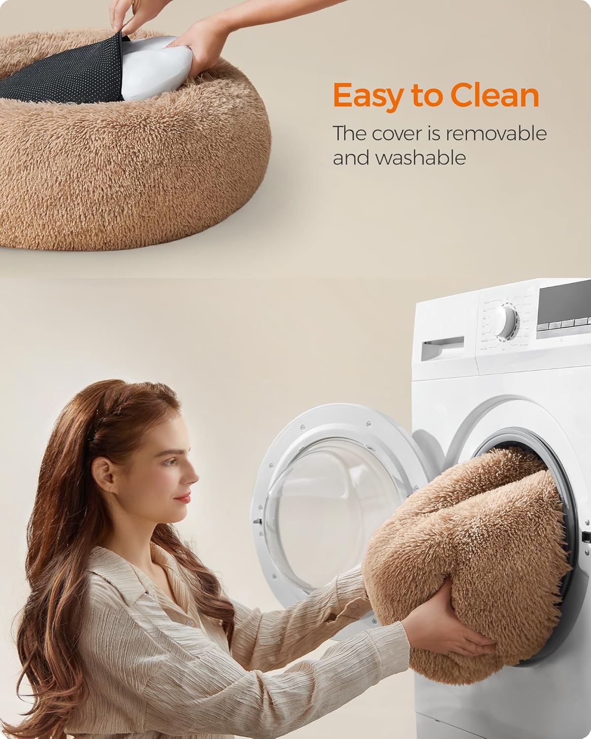Feandrea Dog Bed, Donut Cat Bed, Fluffy Calming | PetNestUK