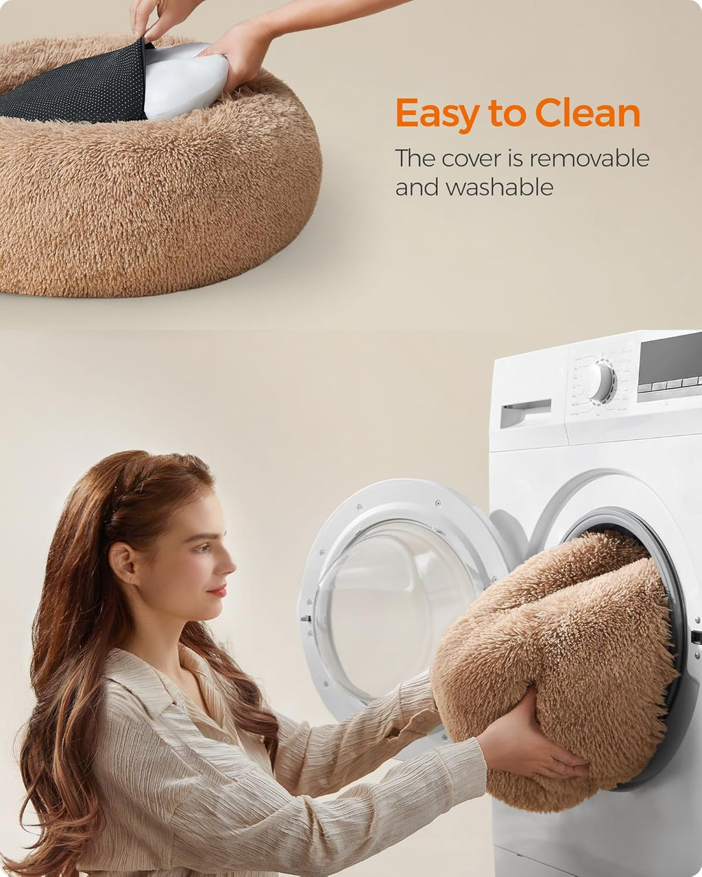 Feandrea Dog Bed, Donut Cat Bed, Fluffy Calming | PetNestUK