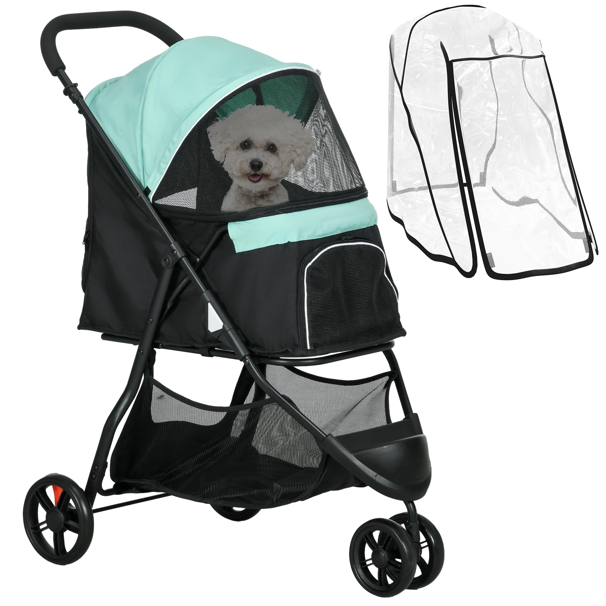 PawHut Dog Pram with Rain Cover Pet Stroller, | PetNestUK