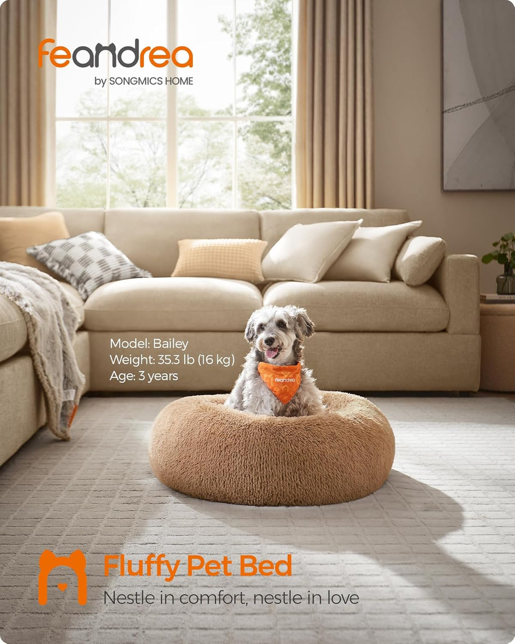 Feandrea Plush Donut Pet Bed with Centre Cushion