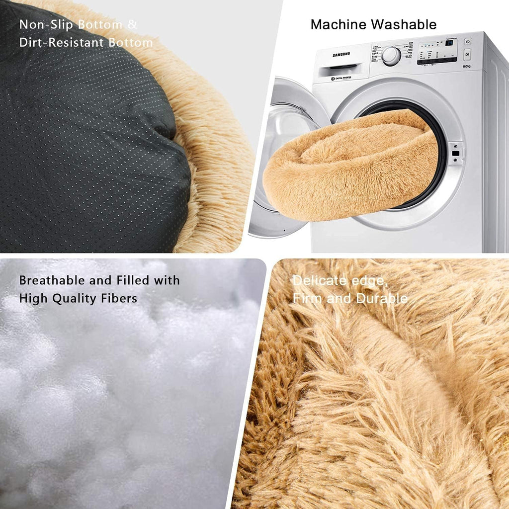 MFOX Calming Dog Bed Cat Bed Donut, Faux Fur | PetNestUK