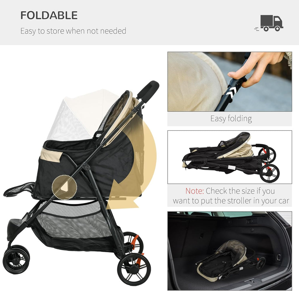 PawHut Dog Pram with Rain Cover Pet Stroller, | PetNestUK
