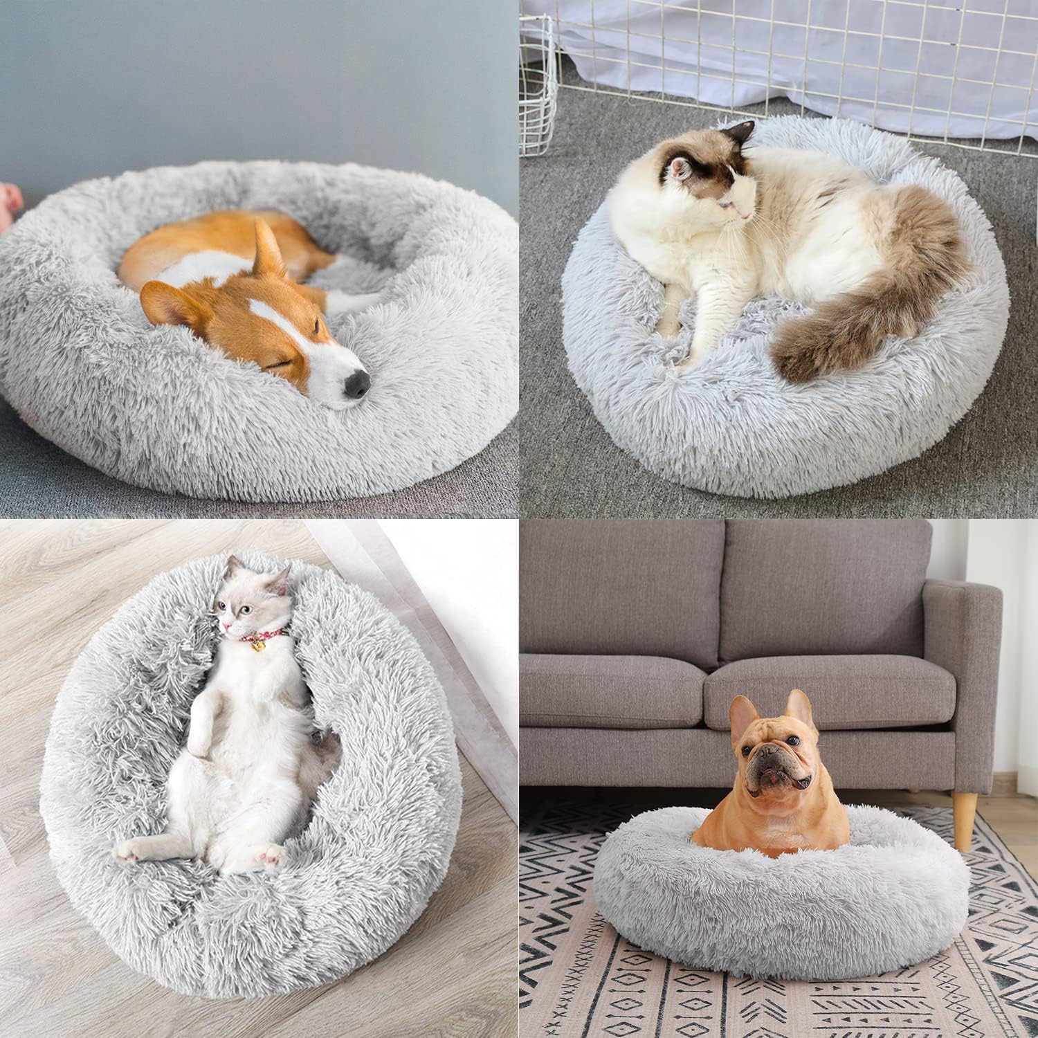 UUEMB 50cm Calming Dog Cat Bed, Plush Donut Pets | PetNestUK