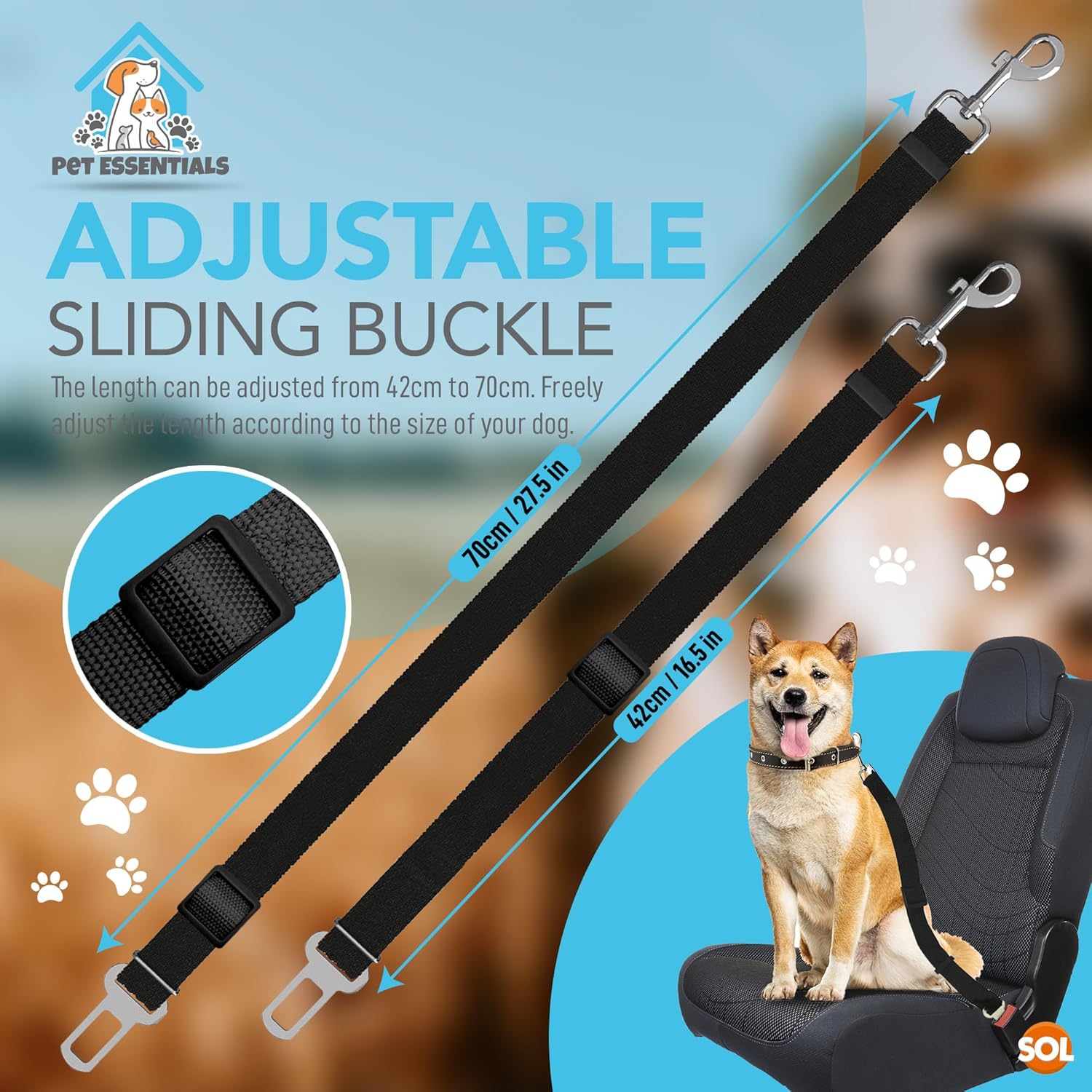 2pk Dog Car Seat Belts | PetNestUK