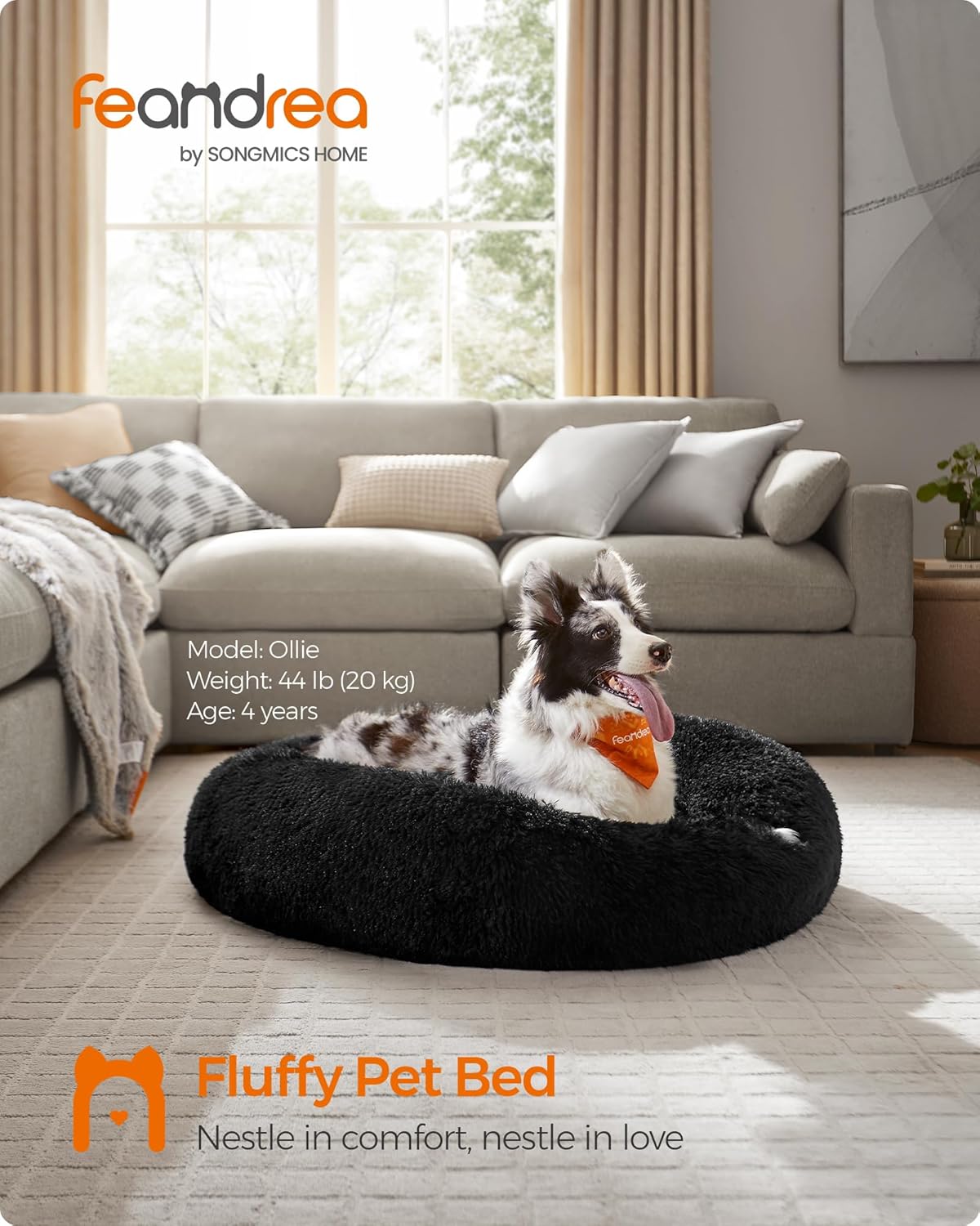 Feandrea Dog Bed, Donut Cat Bed, Fluffy Calming | PetNestUK