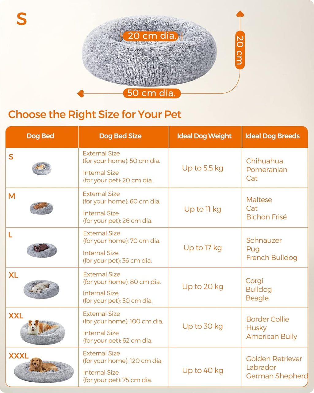 Feandrea Dog Bed, Donut Cat Bed, Fluffy Calming | PetNestUK