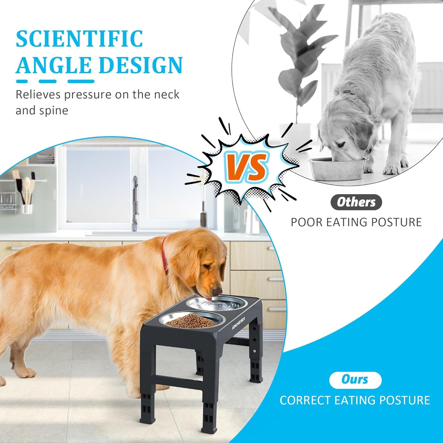 IOKHEIRA Dog Bowls with Stand,4 Heights | PetNestUK
