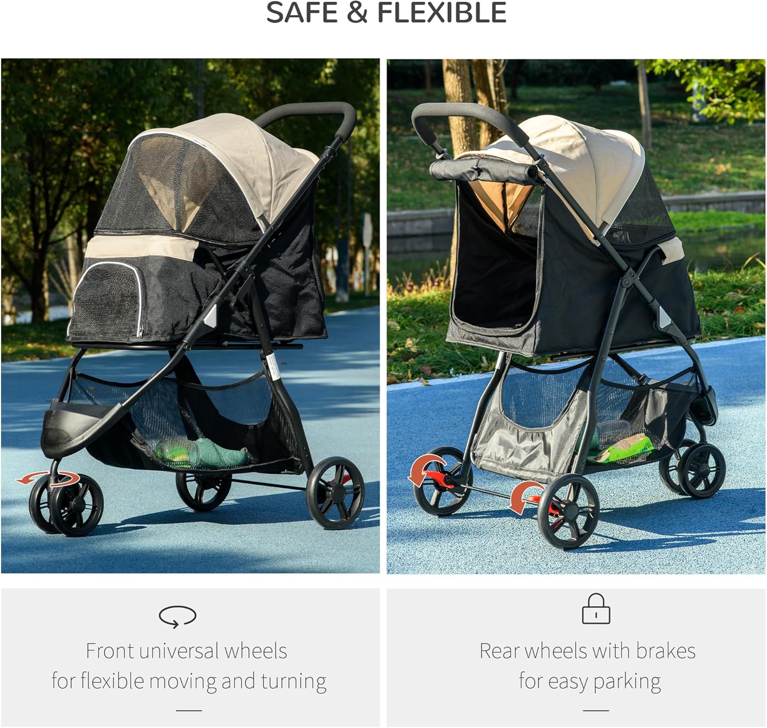 PawHut Dog Pram with Rain Cover Pet Stroller, | PetNestUK