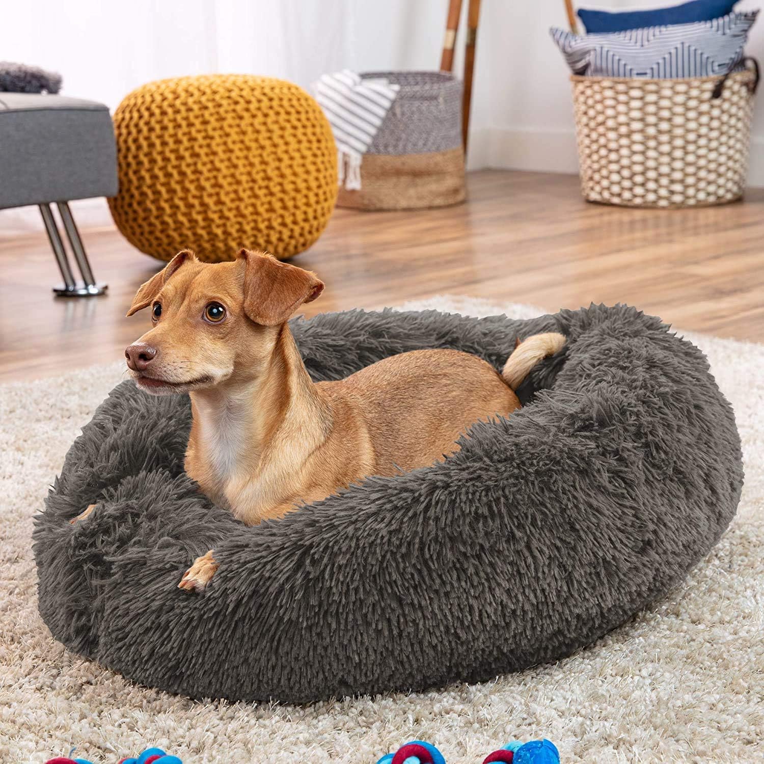 MFOX Calming Dog Bed Cat Bed Donut, Faux Fur | PetNestUK