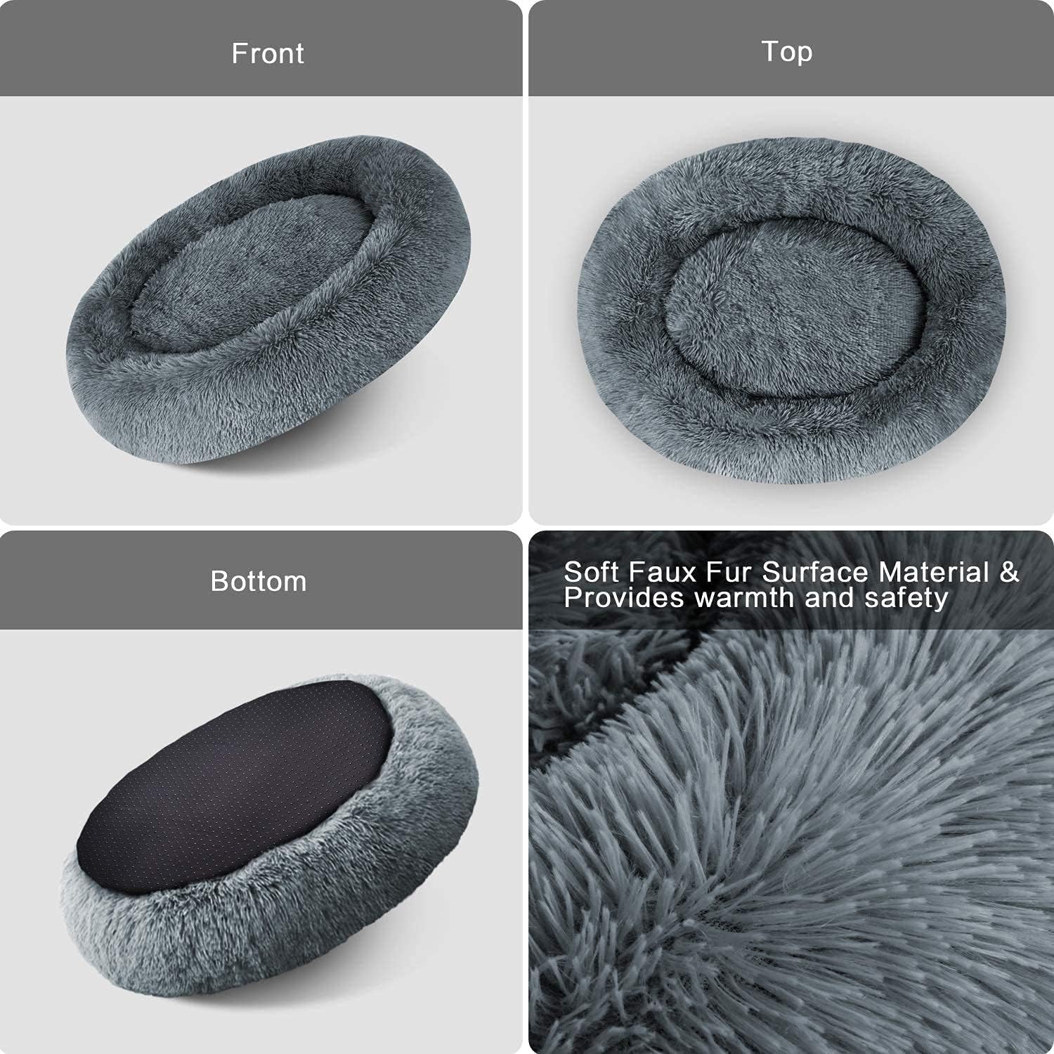 MFOX Calming Dog Bed Cat Bed Donut, Faux Fur | PetNestUK