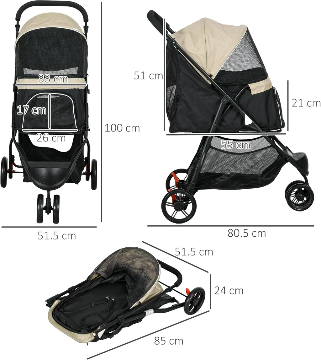PawHut Dog Pram with Rain Cover Pet Stroller, | PetNestUK