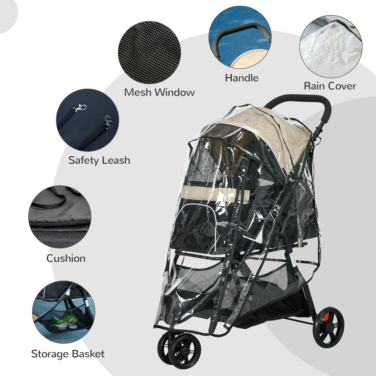 PawHut Dog Pram with Rain Cover Pet Stroller, | PetNestUK