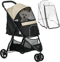 PawHut Three-Wheel Pet Stroller with Rain Cover