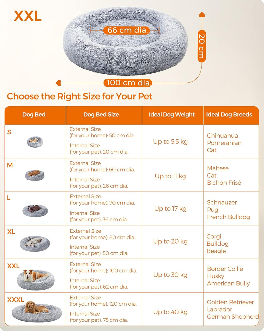 Feandrea Plush Donut Pet Bed with Centre Cushion