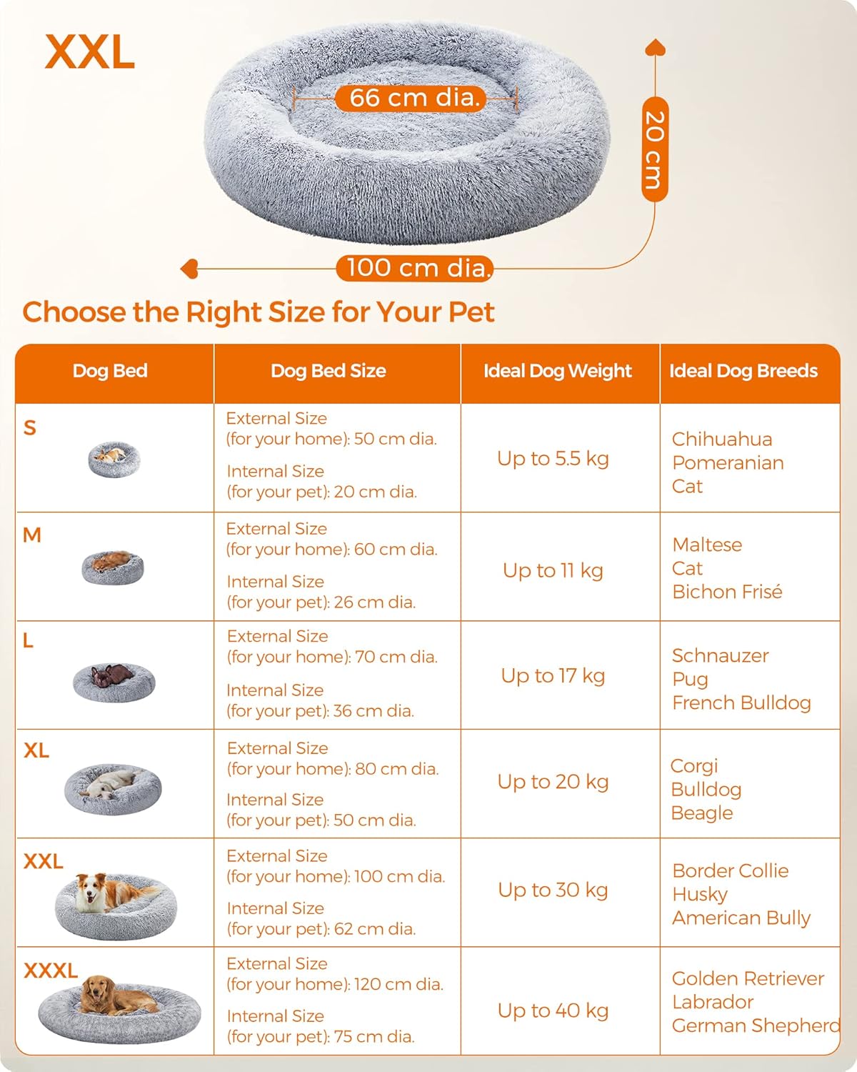 Feandrea Plush Donut Pet Bed with Centre Cushion