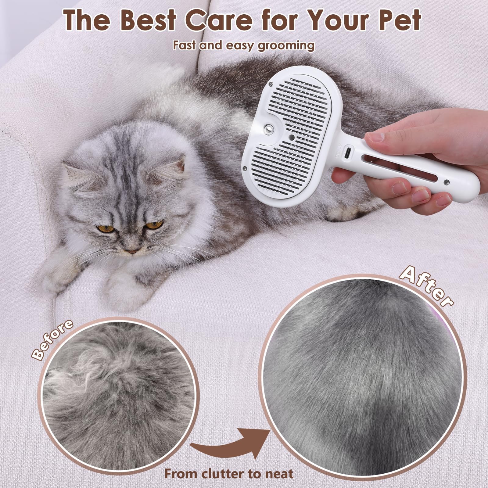 Pet Steam Brush for Dogs & Cats Hair Shedding | PetNestUK