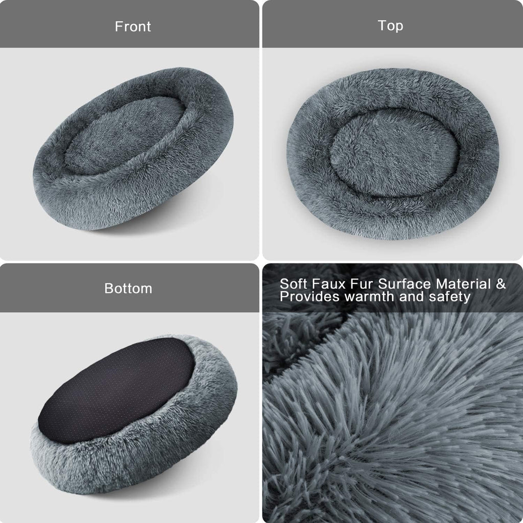 MFOX Calming Dog Bed Cat Bed Donut, Faux Fur | PetNestUK