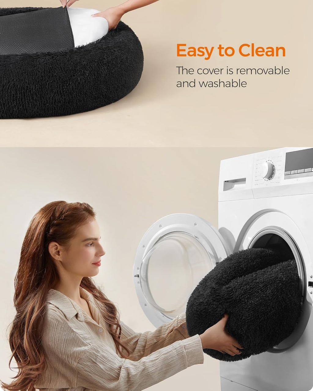 Feandrea Dog Bed, Donut Cat Bed, Fluffy Calming | PetNestUK