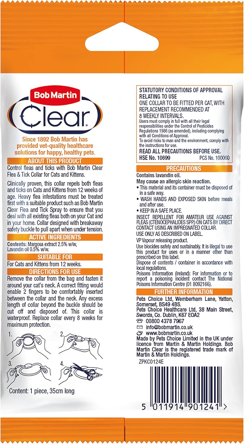 Bob Martin Clear Flea Repellent Collar for Cats | PetNestUK