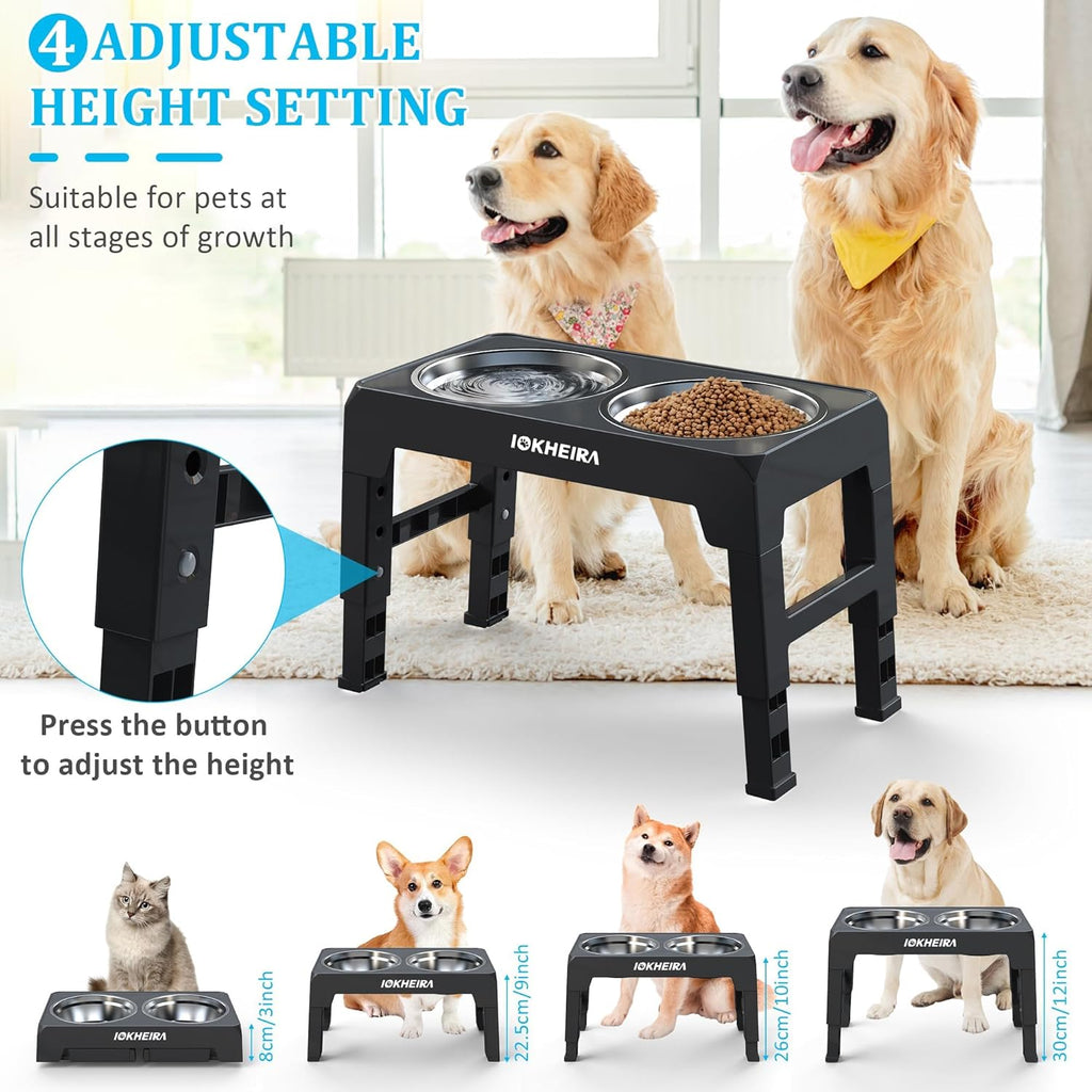 IOKHEIRA Dog Bowls with Stand,4 Heights | PetNestUK