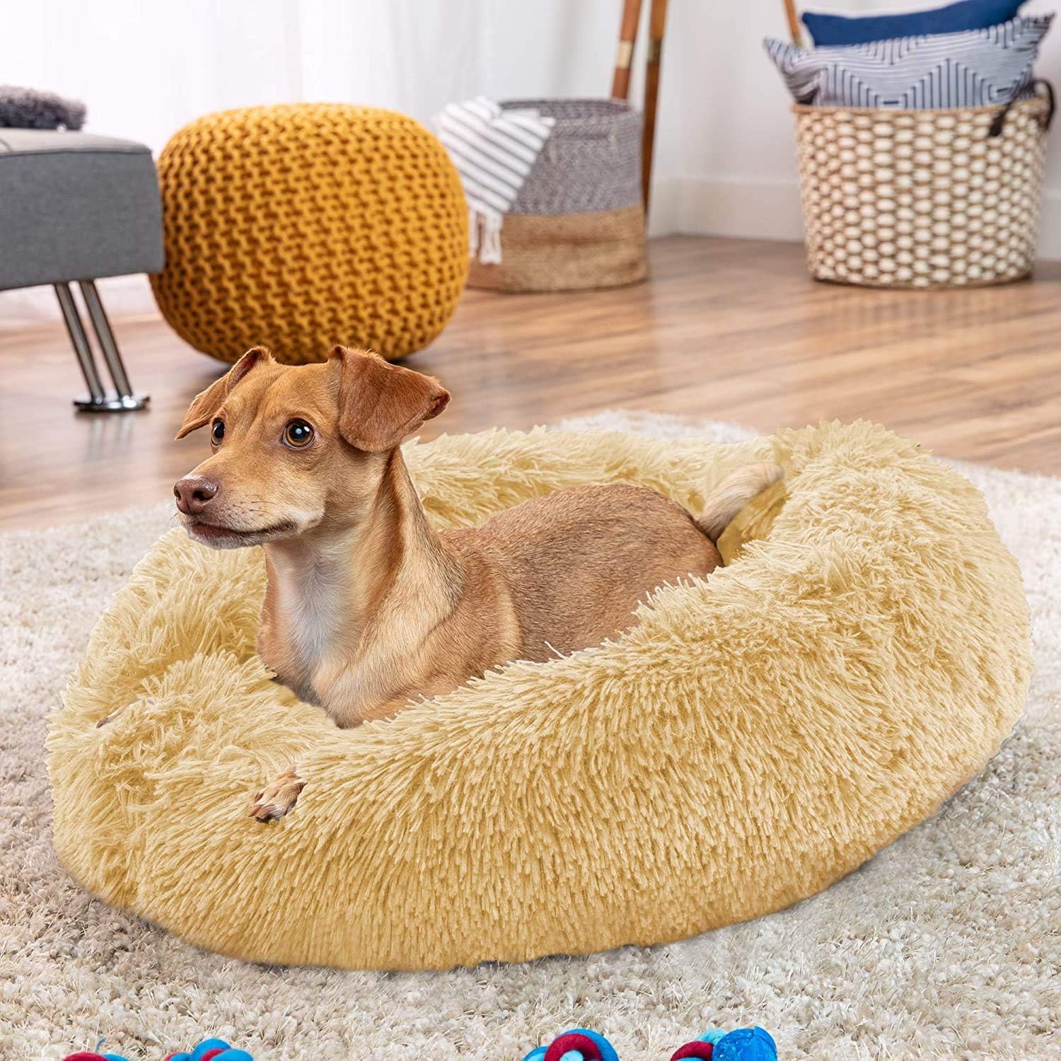MFOX Calming Dog Bed Cat Bed Donut, Faux Fur | PetNestUK