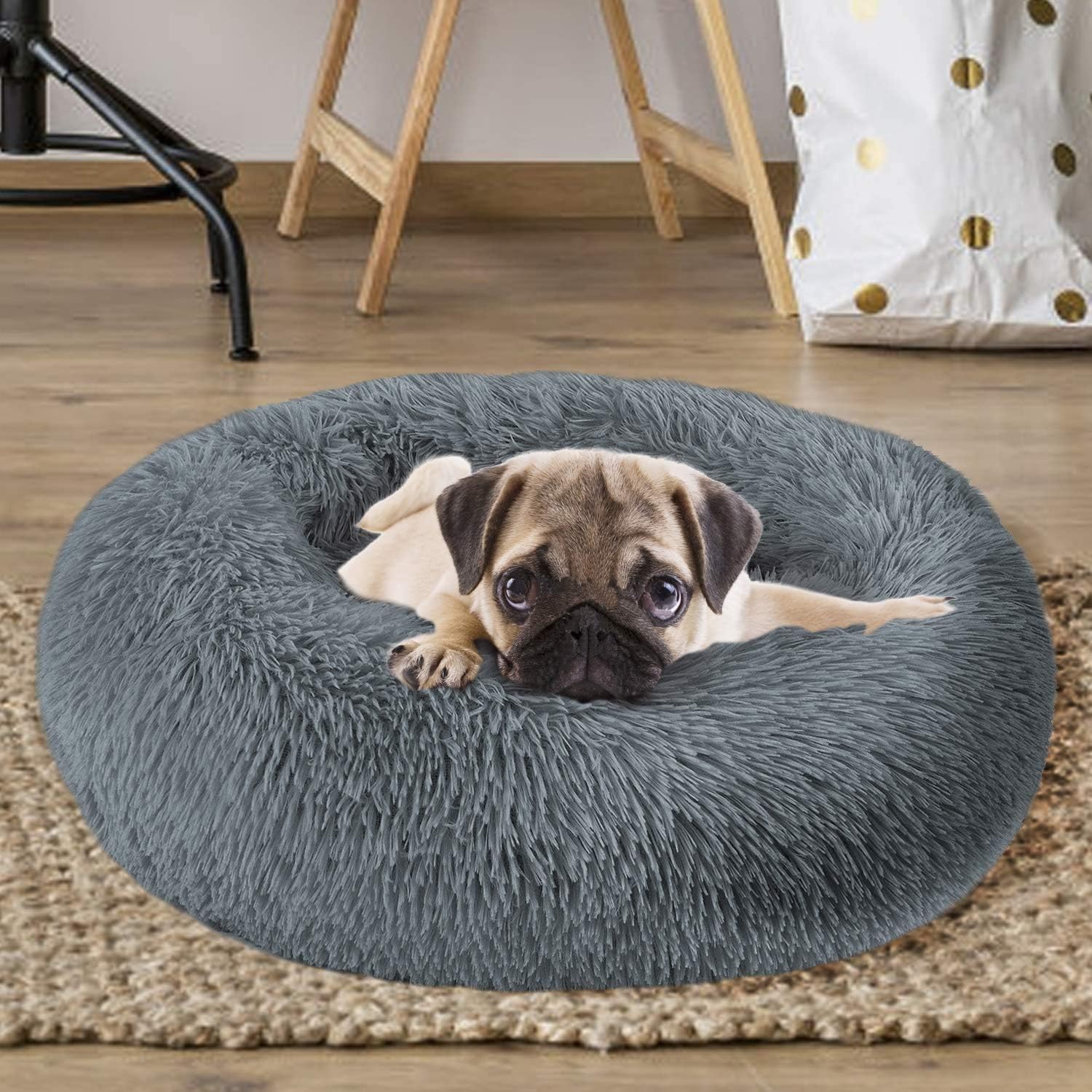 MFOX Calming Dog Bed Cat Bed Donut, Faux Fur | PetNestUK