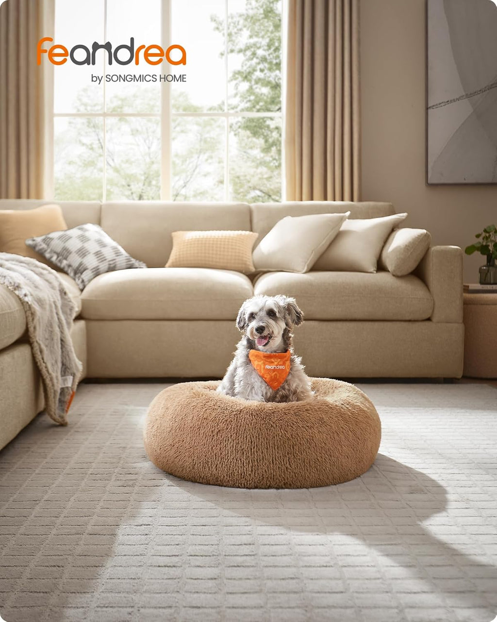 Feandrea Plush Donut Pet Bed with Centre Cushion