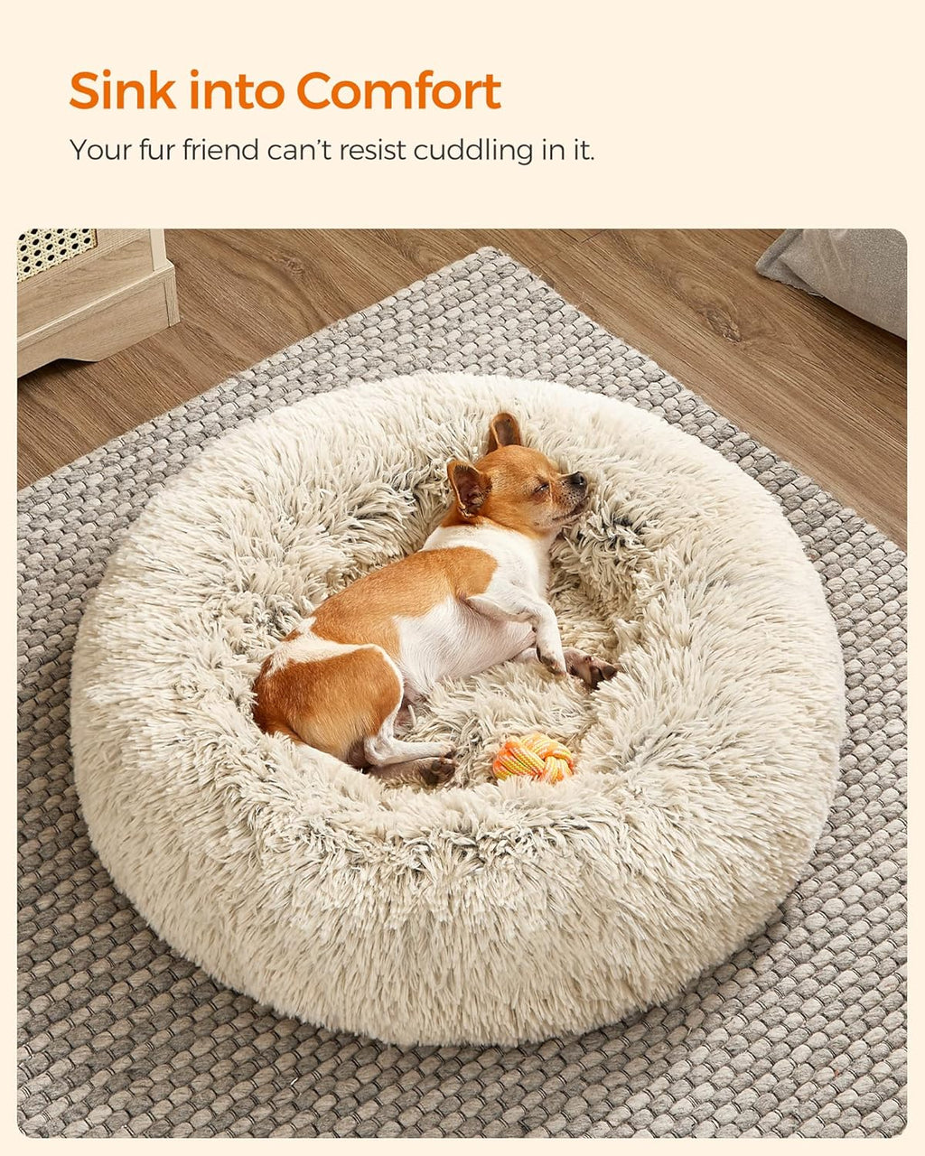 Feandrea Plush Donut Pet Bed with Centre Cushion