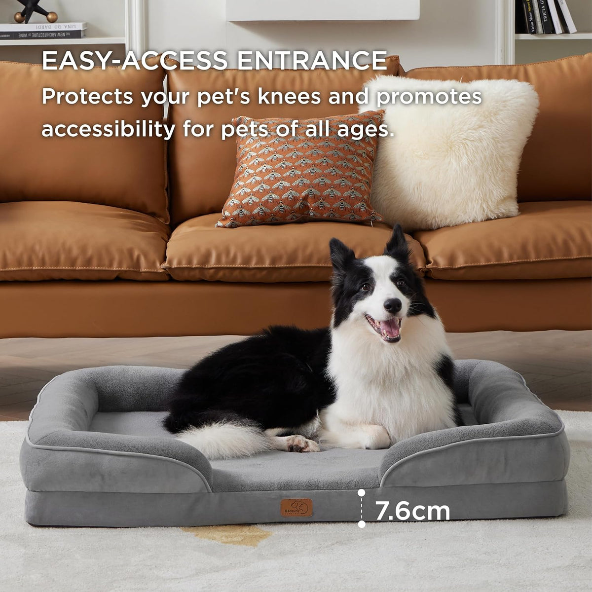 Bedsure Foam Dog Sofa Bed with Bolster Sides